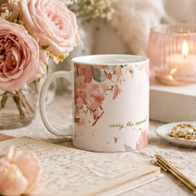 Tasse à café aquarelle florale rose tendre romanti