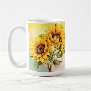 Tasse à café aquarelle jaune d'été tournesol