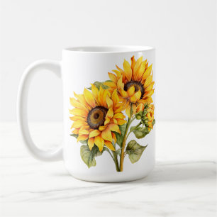 Tasse à café aquarelle jaune été tournesol