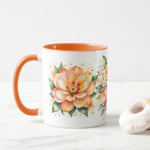 Tasse à café avec arrangement de fleurs à l'aquare