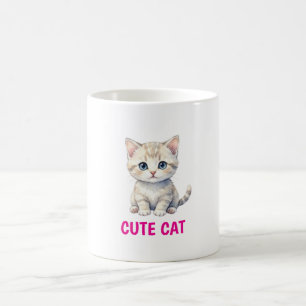 Tasse à café avec chat en aquarelle mignonne