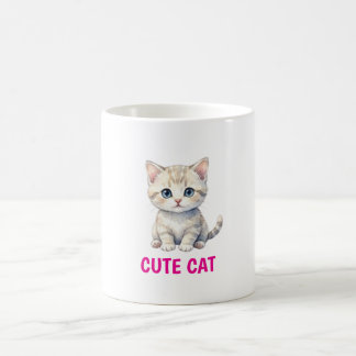 Tasse à café avec chat en aquarelle mignonne