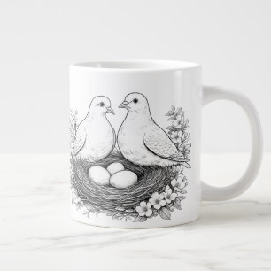 Tasse à café avec dessin au crayon d'oiseaux amour