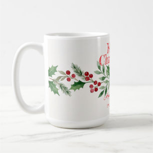 Tasse à café avec houx de Noël fait avec amour