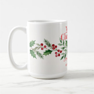Tasse à café avec houx de Noël fait avec amour