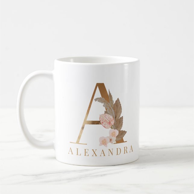 Tasse à café avec monogramme en lettre A dorée flo (Gauche)