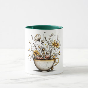 Tasse à café avec motif de fleurs poussant dans la