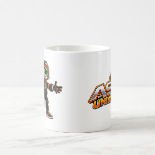 Tasse à café avec personnage de robot IA futuriste