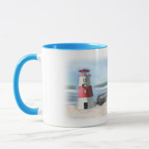 Tasse à café avec phare et couronne de Noël