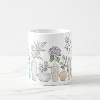 Tasse à café avec vase de fleurs en ligne botaniqu