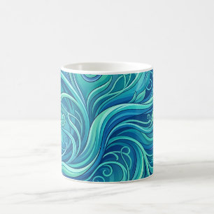 Tasse à café bleu océan avec vigne abstraite