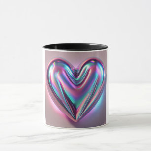 Tasse à café cœur iridescent 3D holographique