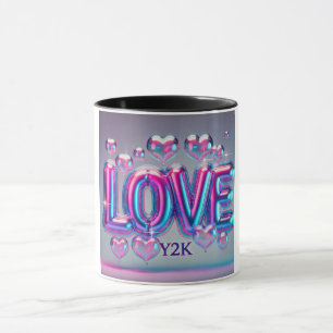 Tasse à café cœur iridescent 3D holographique