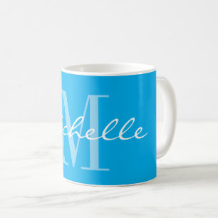 Tasse à café élégante bleue et blanche avec monogr