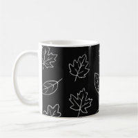Tasse à café élégante feuille d'automne noir et bl