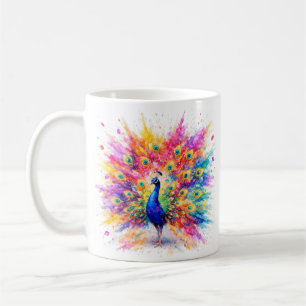 Tasse à café en aquarelle vibrante Paon Holi