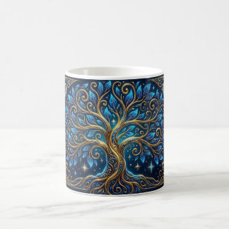Tasse à café en art de l'arbre doré bleu | Nature