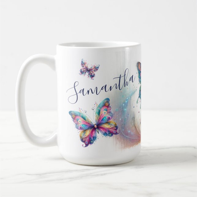 Tasse à café en art papillon pastel personnalisé (Gauche)