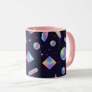 Tasse à café en espace géométrique 3D holographiqu
