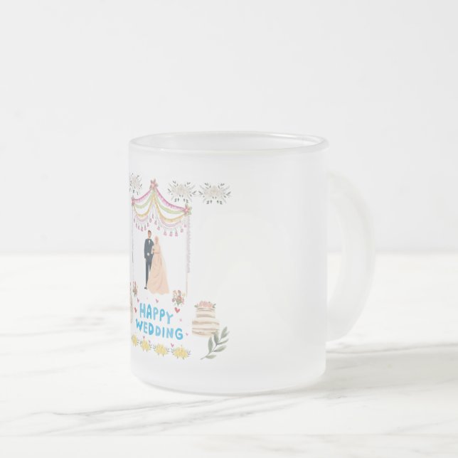 Tasse à café en verre givré Joyeux Mariage – Roman (Devant droit)