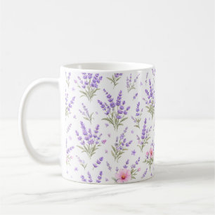 Tasse à café Fleur de lavande et rose à l'aquarell