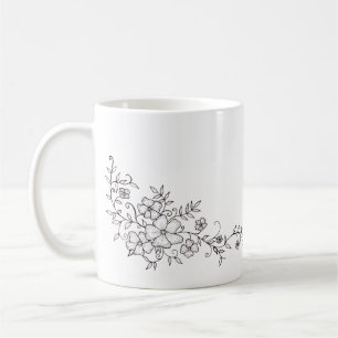 Tasse à café fleur ornementale noir et blanc