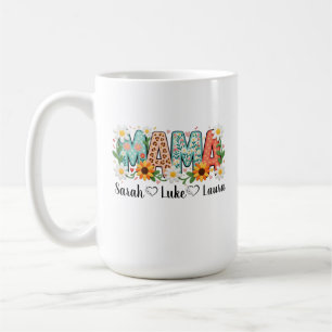 Tasse à café Floral Mama avec les prénoms des enfa