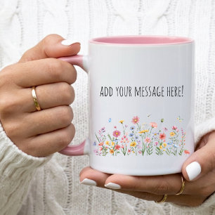 Tasse à café florale, mug avec message personnalis