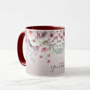 Tasse à café florale rose moderne blanc