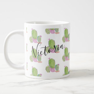 Tasse à café géante avec nom motif cactus aquarell