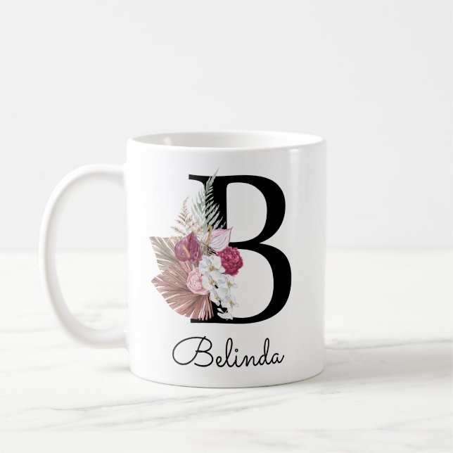 Tasse à café initiale florale rose moderne Bohème  (Gauche)