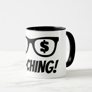 Tasse à café Ka-ching signe dollar dans les yeux