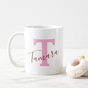 Tasse à café Monogramme Rose   Nom personnalisé