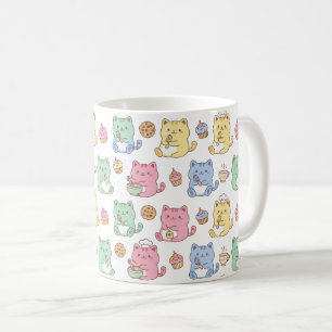 Tasse à café motif chats patisserie pastel Kawaii