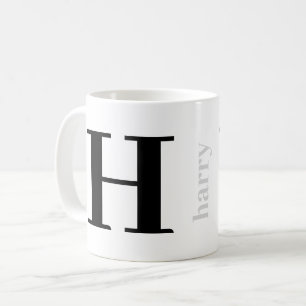 Tasse à café noir argenté avec monogramme moderne