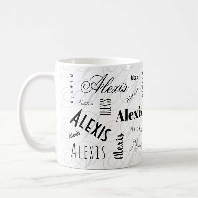 Tasse à café noir et blanc Alexis nom personnalisé (Gauche)