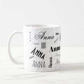 Tasse à café noire et blanche au nom personnalisé
