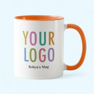 Tasse à café orange et blanc Logo personnalisé sur