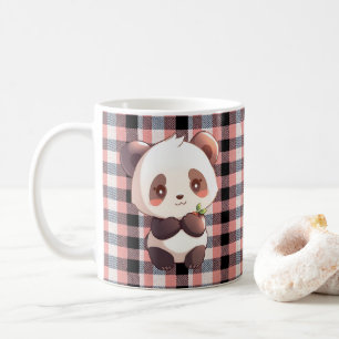 Tasse à café Panda Mignon, Coupe à carreaux rose b