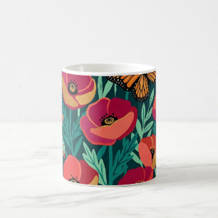 Tasse à café Papillons Monarches Coquelicots Abstr