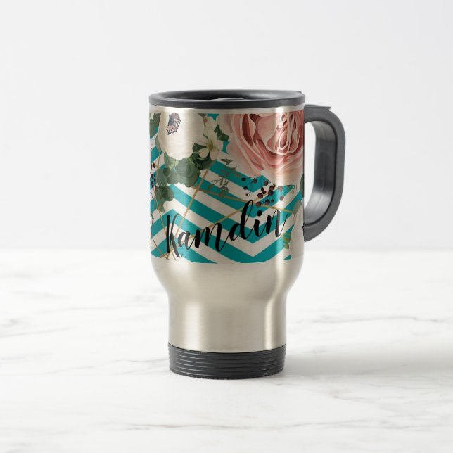 Tasse à café personnalisée 15 onces Rose géométriq (Devant droit)