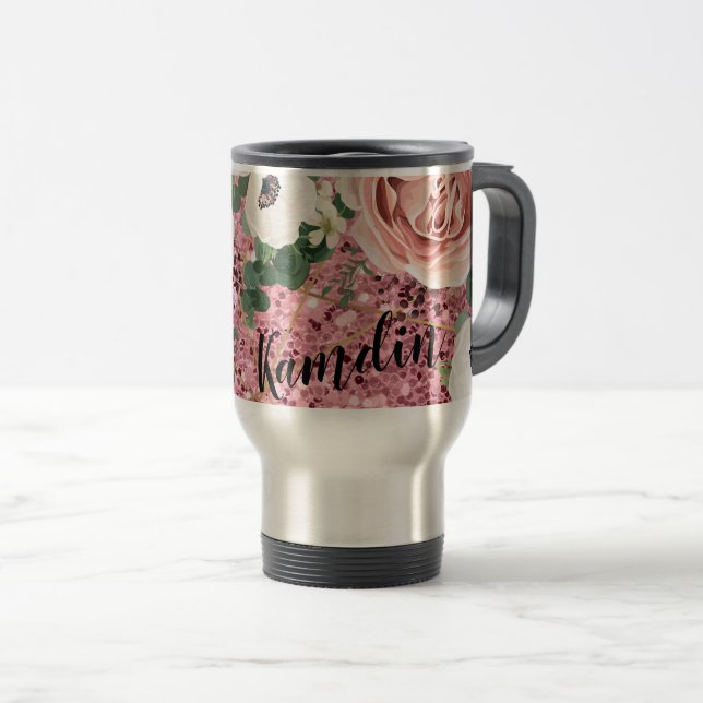 Tasse à café personnalisée 15 onces Rose géométriq (Devant droit)