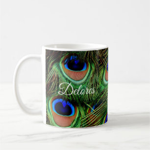 Tasse à café personnalisée avec plume de paon