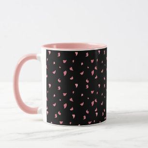 Tasse à café rose noir décorée de coeurs feuille