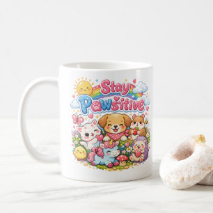 Tasse à café Stay Pawsitive Animaux Mignons Kawaii