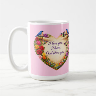 Tasse à coeur floral rose Je t'aime maman Dieu te