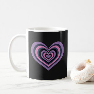 Tasse à cœur rayé rétro - Violet sur noir