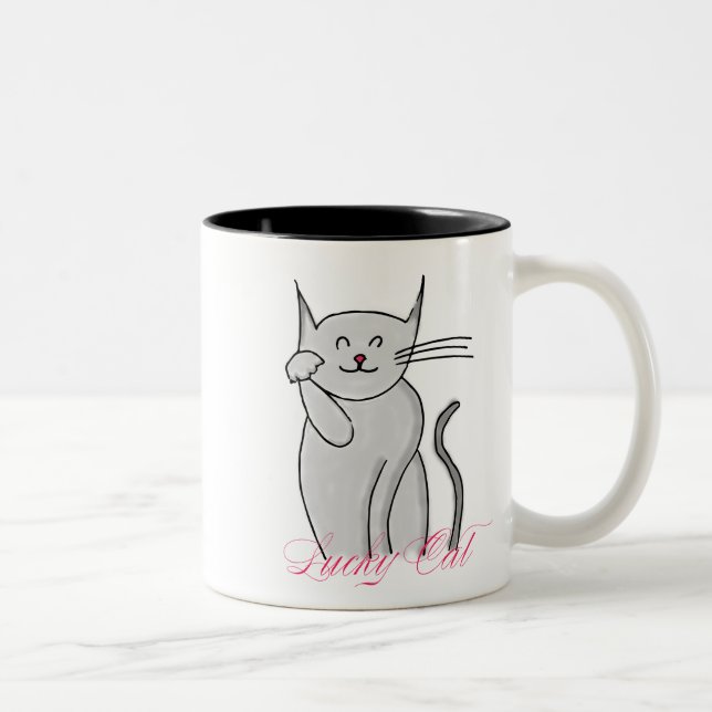 Tasse à deux tons de chat chanceux (Droit)