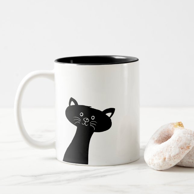 Tasse à deux tons mignonne de chat noir (Avec donut)