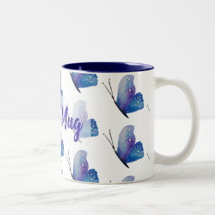 Tasse à deux tons personnalisée   de papillon bleu